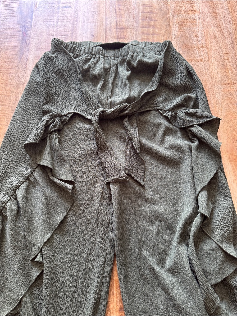 Olive Ruffle Wide-Leg Jumpsuit Pants - Picture 3 of 6